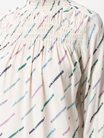 Karl Lagerfeld Logo-print Silk Blouse In Neutrals