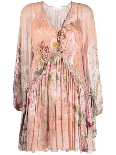 Shop Zimmermann Dancer Floral-print Dress In Pink
