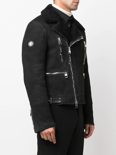 Shop Alexander Mcqueen Logo-patch Shearling Biker Jacket In Black