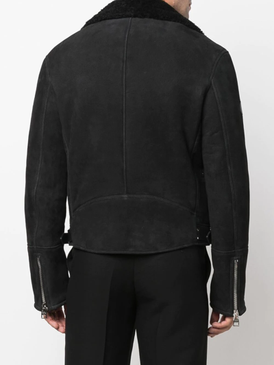 Shop Alexander Mcqueen Logo-patch Shearling Biker Jacket In Black