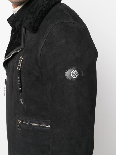 Shop Alexander Mcqueen Logo-patch Shearling Biker Jacket In Black