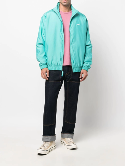Shop Nike Swoosh-print Bomber Jacket In Blue