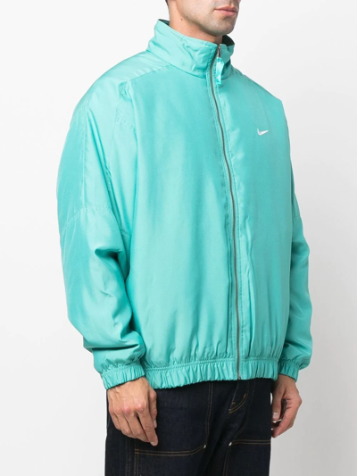Shop Nike Swoosh-print Bomber Jacket In Blue