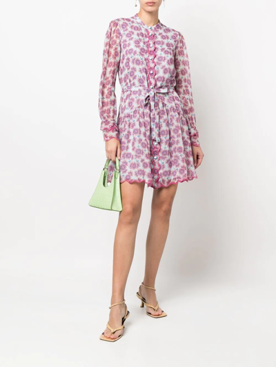 Shop Saloni Floral-print Shirt Dress In Blue