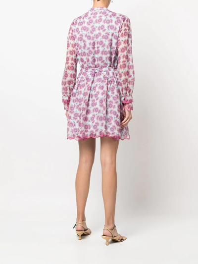 Shop Saloni Floral-print Shirt Dress In Blue