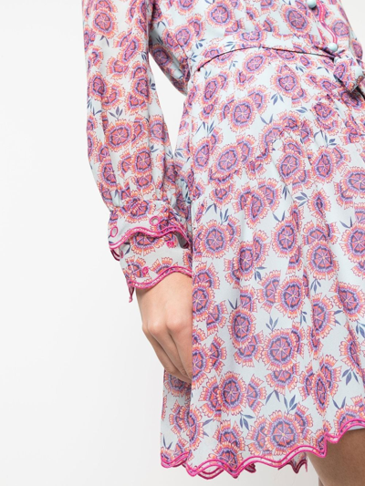 Shop Saloni Floral-print Shirt Dress In Blue