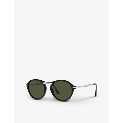 Persol Po3274s Round-frame Folding Acetate And Metal Sunglasses In Black