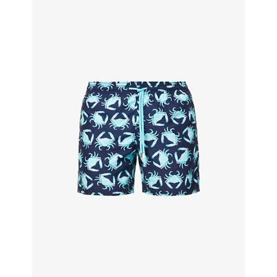 Shop Vilebrequin Only Crabs Graphic-print Cotton-blend Swim Shorts In Bleu Marine