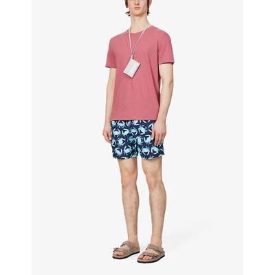 Shop Vilebrequin Only Crabs Graphic-print Cotton-blend Swim Shorts In Bleu Marine