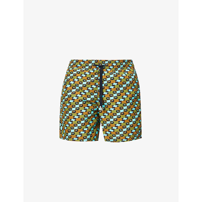 Shop Vilebrequin Smoked Fish Graphic-print Cotton-blend Swim Shorts In Saphir