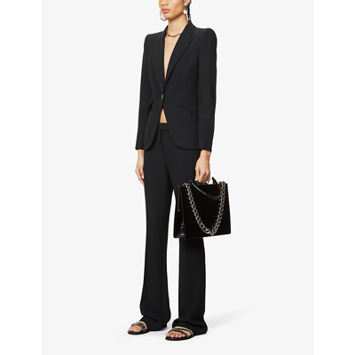 Shop Alexander Mcqueen Leaf Crepe Padded-shoulder Woven Jacket In Black