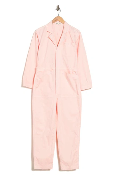 Shop Alex Mill Standard Long Sleeve Stretch Cotton Twill Jumpsuit In Seashell Pink
