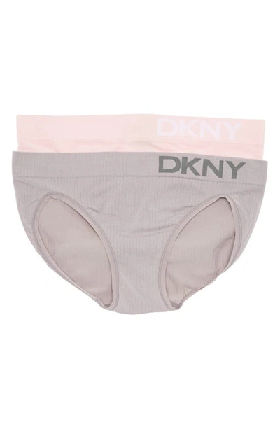 Dkny Rib Knit Brief Panties In Pearl Cream/ Jet
