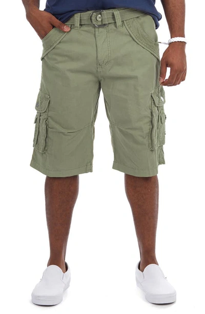 X-ray Men's Belted Double Pocket Bermuda Cargo Shorts In Sage
