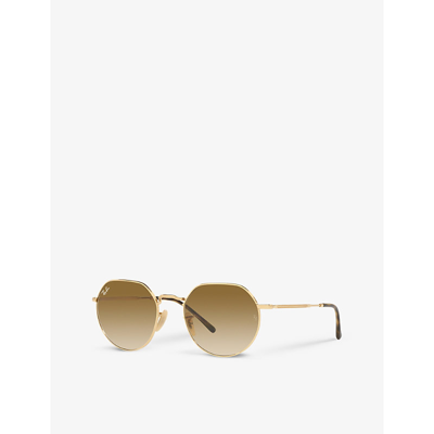 Ray Ban Rb3565 Jack Hexagonal-frame Gold-toned Metal Sunglasses In Gold