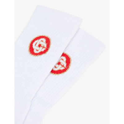 Shop Casablanca Logo-embroidered Stretch-cotton Blend Socks In Red Logo