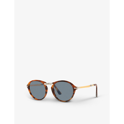 Persol Po3274s Round-frame Folding Acetate And Metal Sunglasses In Brown