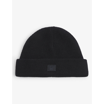 Shop Acne Studios Kansy Logo-patch Wool Beanie Hat In Black