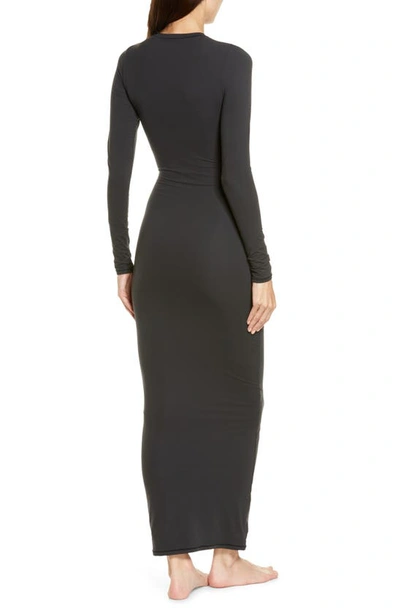 Shop Skims Fits Everybody Crew Neck Long Sleeve Dress In Onyx