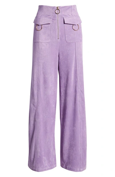 Amy Lynn High Waist Faux Suede Wide Leg Pants In Lilac