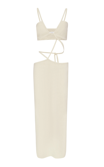 Shop Christopher Esber Women's Cutout-waist Linen-blend Midi Dress In Neutral