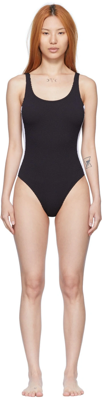 Shop Palm Angels Black Polyester One-piece Swimsuit In Black Back
