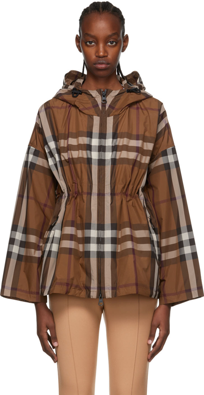 Burberry Brown Nylon Jacket In Dark Birch Brown Chk | ModeSens