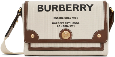 Shop Burberry Off-white Horseferry Note Bag In Natural/tan