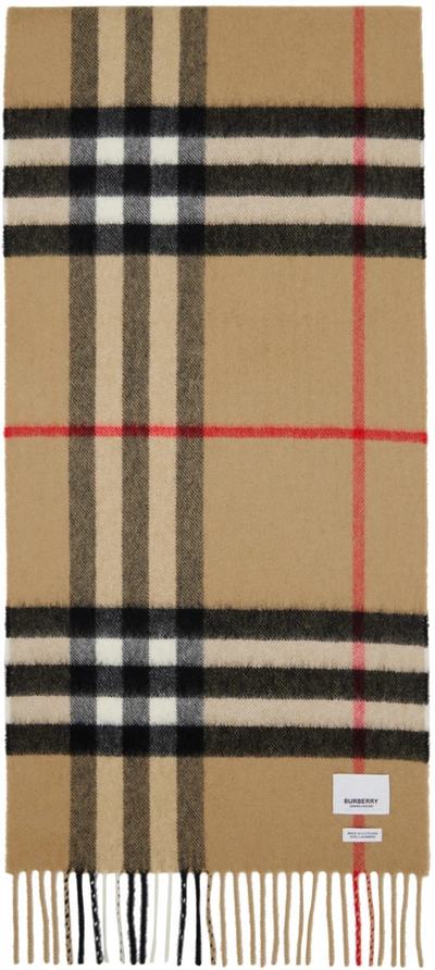 Shop Burberry Beige Check Scarf In Archive Beige