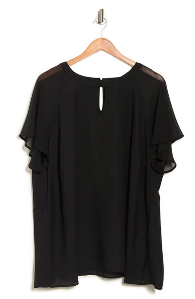 Pleione Crewneck Sheer Raglan Top In Black