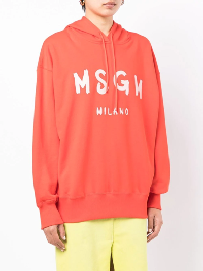 Shop Msgm Logo-print Hoodie In 橘色
