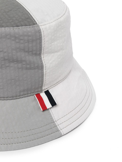 Thom Browne Men Bucket Hat In Quarter Combo Seersucker In Grey