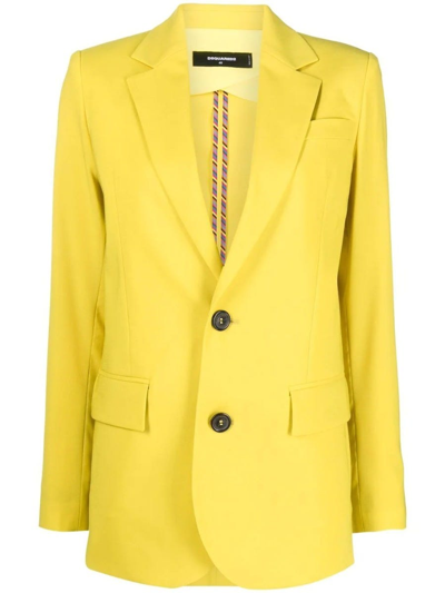 Shop Dsquared2 Yellow Single Breasted Tailored Blazer
