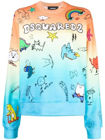 Shop Dsquared2 Doodle Print Multicolored Crewneck Sweatshirt