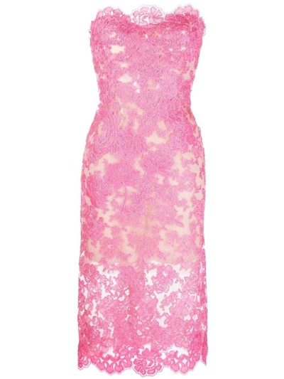 Shop Ermanno Scervino Pink Lace Sleeveless Midi Dress