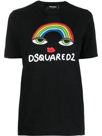 Shop Dsquared2 Rainbow Print Black T-shirt In Nero