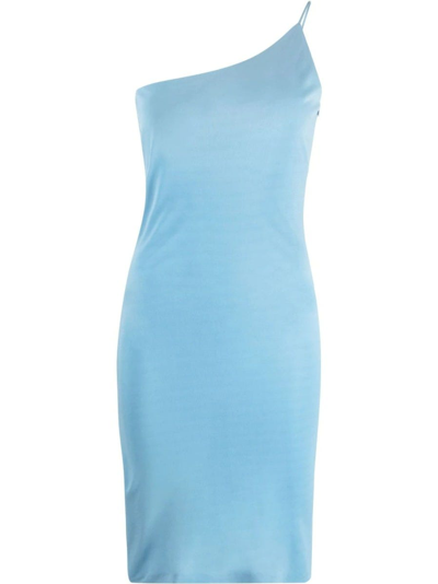 Shop Dsquared2 Light Blue One-shoulder Mini Dress