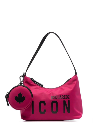 Shop Dsquared2 Icon Print Fuchsia Shoulder Bag In Pink