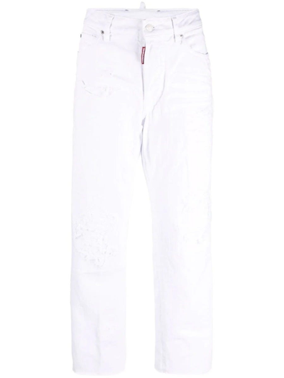 Shop Dsquared2 Logo Patch White Straight Leg Jeans