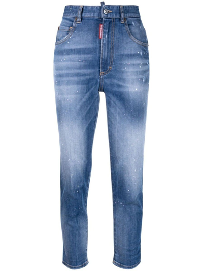 Shop Dsquared2 Blue High-rise Cropped Jeans