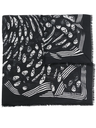 Shop Alexander Mcqueen Alexander Mc Queen Skull-print Frayed Scarf In Black