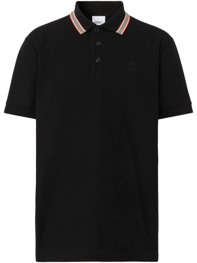 Shop Burberry Icon Stripe Cotton Polo Shirt In Black