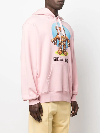 Moschino Robot Bear Graphic-print Relaxed-fit Organic-cotton Hoody In Pink