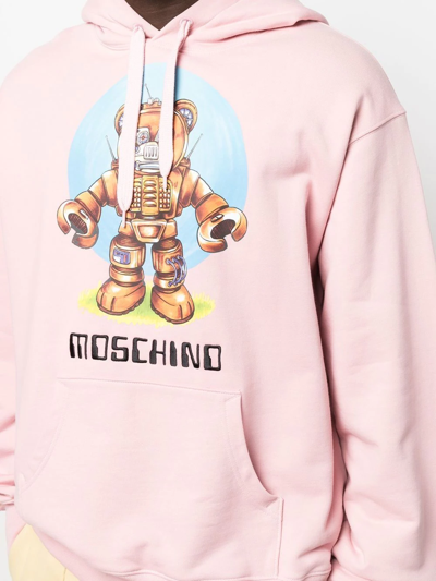 Moschino Robot Bear Graphic-print Relaxed-fit Organic-cotton Hoody In Pink