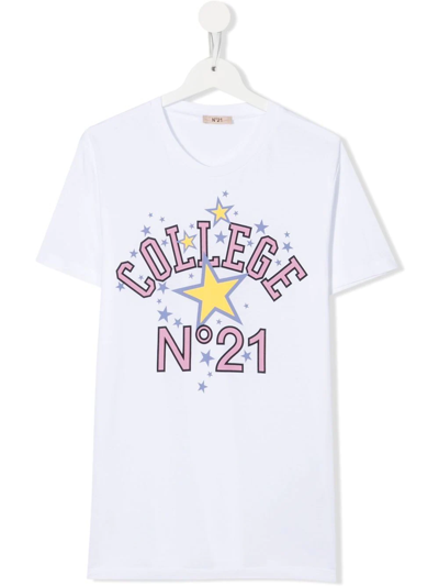 Shop N°21 Teen College Star-print T-shirt In White