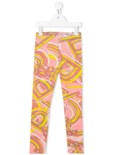 Shop Emilio Pucci Junior Abstract-print Stretch-cotton Leggings In Pink