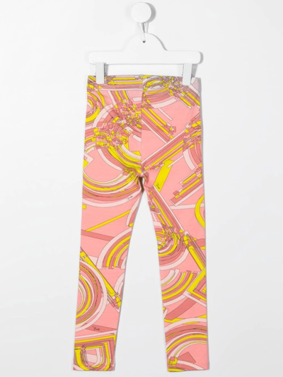 Shop Emilio Pucci Junior Abstract-print Stretch-cotton Leggings In Pink