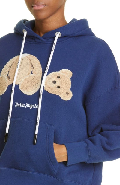 Shop Palm Angels Headless Bear Cotton Hoodie In Navy Blue Brown