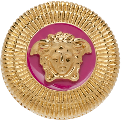 Shop Versace Gold Medusa Biggie Ring In 4j3gold/red