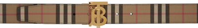Shop Burberry Beige Check Belt In Black-archive Beige